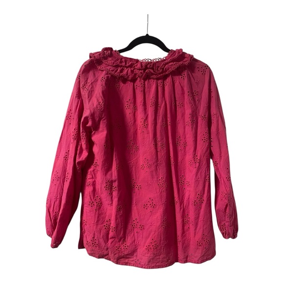 J. Crew Hot Pink Ruched Ruffled Bib Collar Blouse - Picture 4 of 8